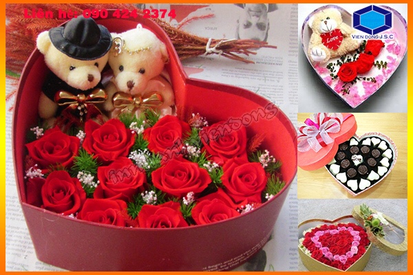 Hộp đựng quà trái tim handmade | Hộp đựng  combo son, hoa hồng chất lượng, hấp dẫn | Xuong in an lay nhanh tai Ha Noi va HCM